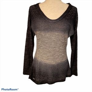 VENUS SWEATER V-NECK BLACK WHITE BLUE OMBRÉ HIGH LOW HEM EMBELLISHED SIZE XS